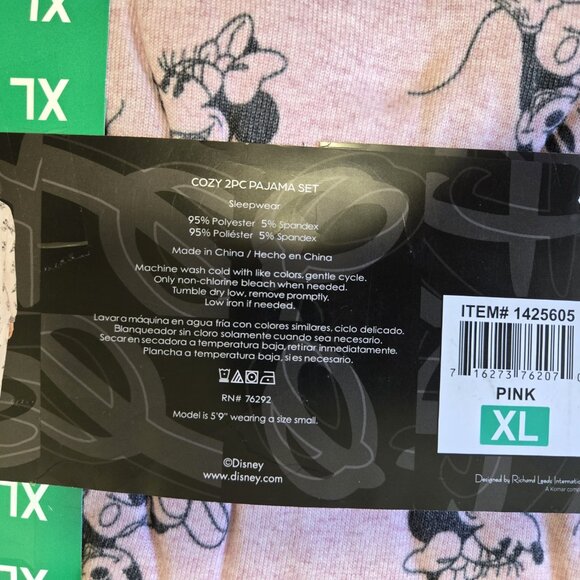 Disney Mickey Mouse & Minnie Mouse Pink Cozy 2 piece Pajama Set Size XL - Picture 6 of 6